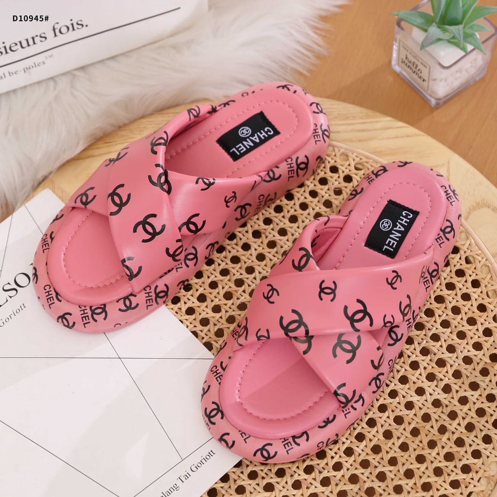 C Printed Lambskin CC Logo Mule Sandals D10945