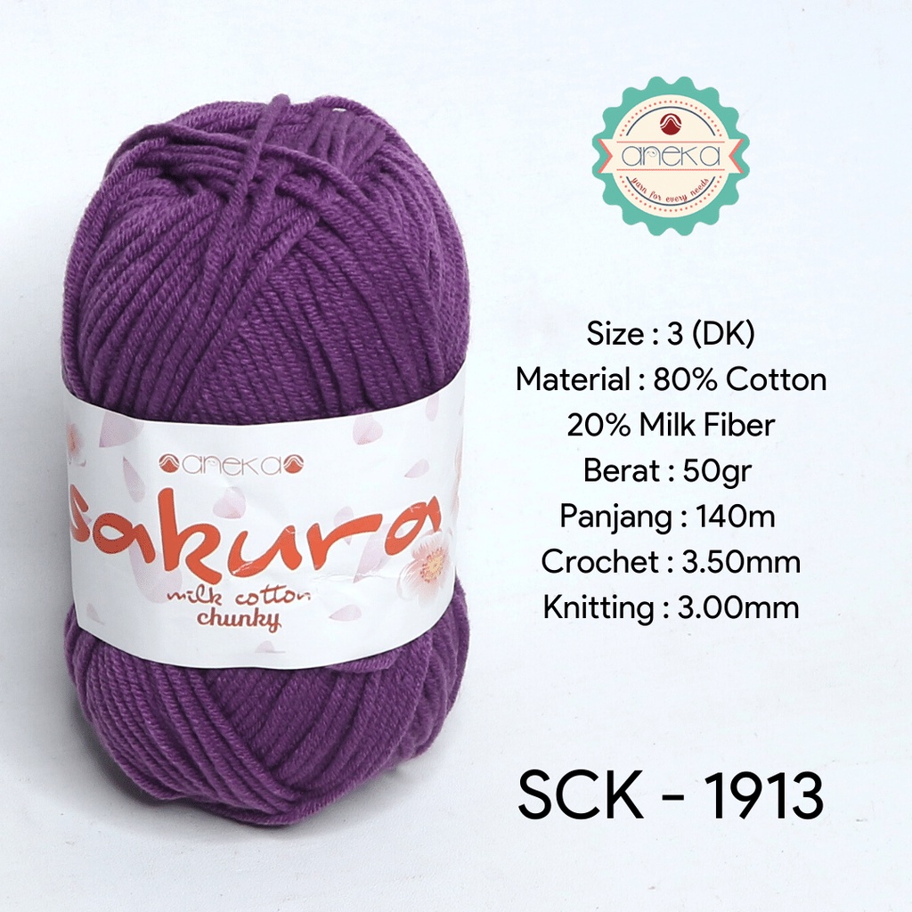 Benang Rajut Katun Susu Sakura Milk Cotton Chunky - 1913