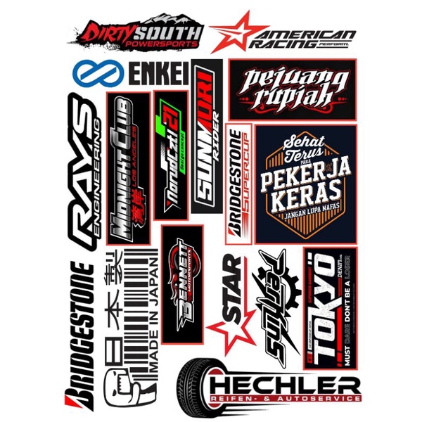 Stiker pack racing isi 12-35 stiker | Stiker racing murah satu pack isi 12-35 stiker