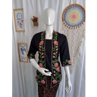 kebaya katun modern bordir kutu baru hitam
