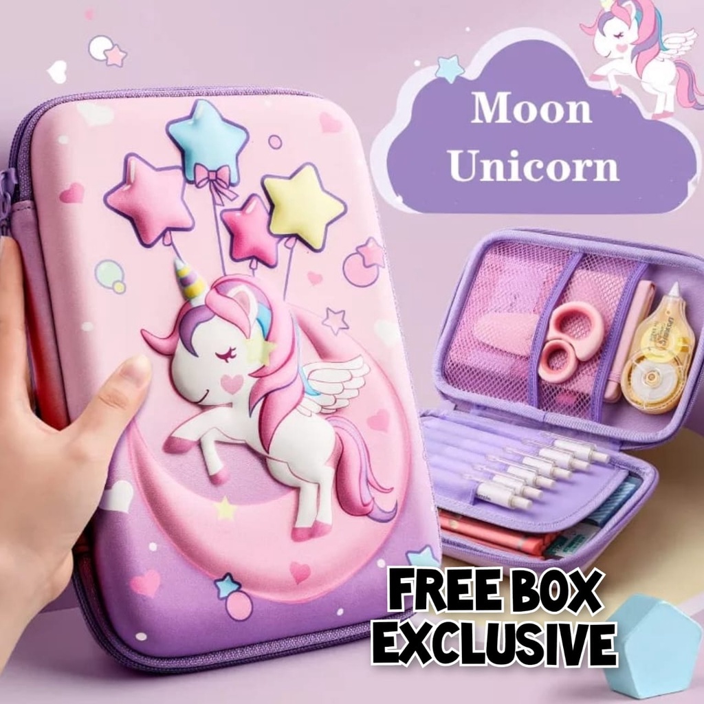 Kotak pensil 3D EVA Kapasitas Besar Tahan Air Free Box Exclusive Tempat Pensil Unicorn Timbul 6D Wangi Perlengkapan Sekolah Hadiah Alat tulis Anak Premium Import