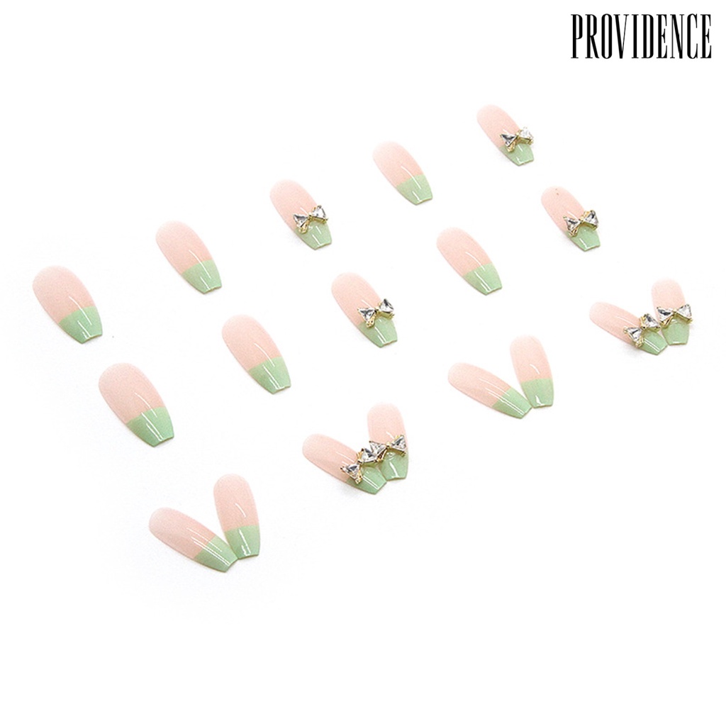 Providence 1set Balet Kuku Palsu Mempesona Efek Visual Mudah Dilepas Penuh Penutup DIY Gaya Panjang Stick on Green Ikatan Simpul Manicure Tips Nail Salon Supply