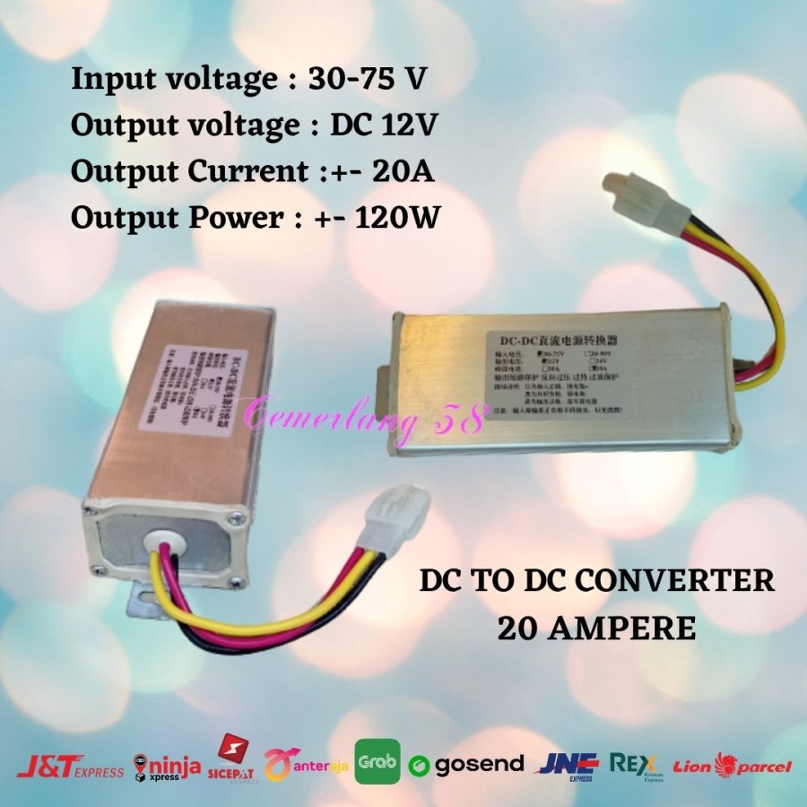 Inverter Converter Step Down DC 30V - 75V to DC 12V 20 Ampere 3 Kabel