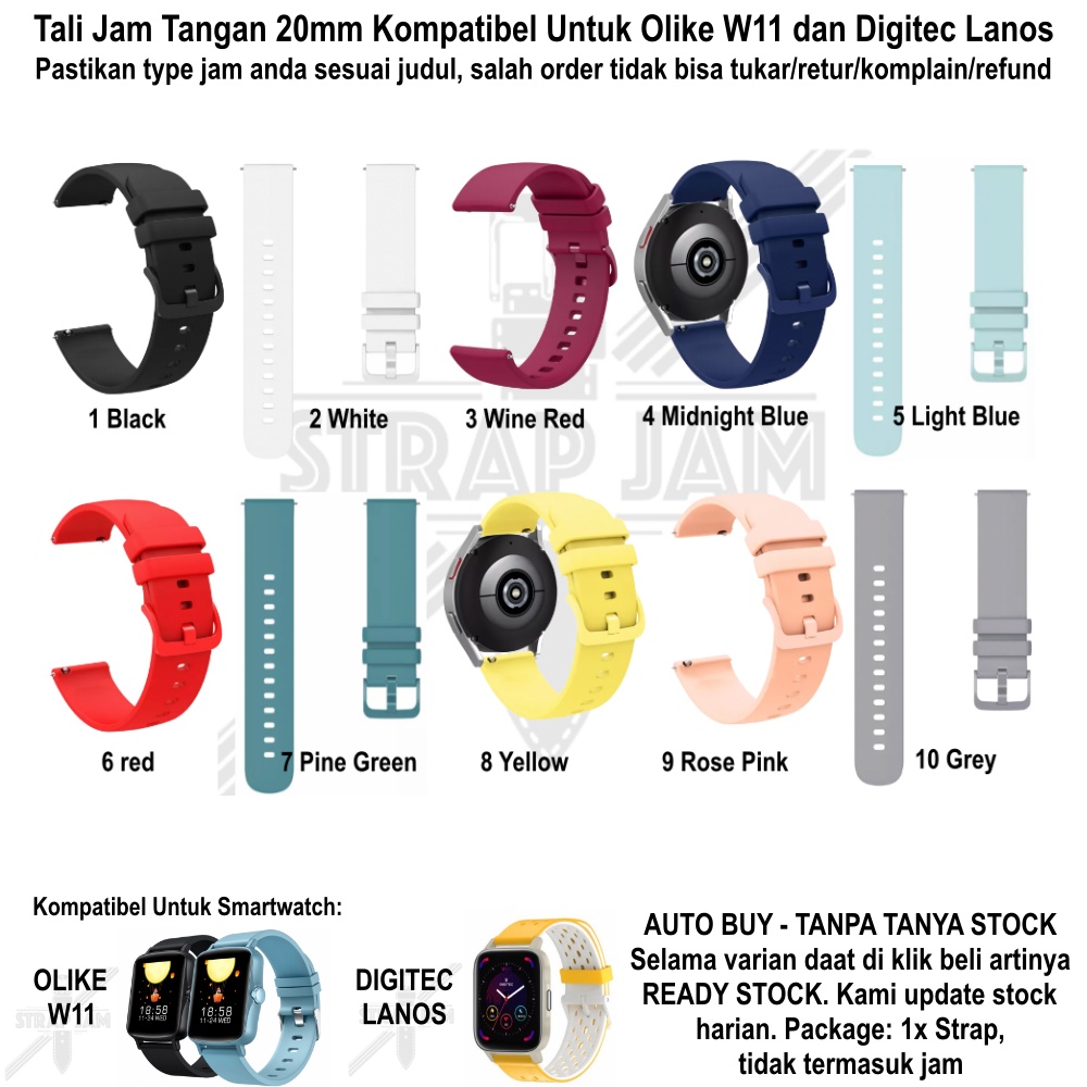 PWK Tali Jam Tangan Olike W11 / Digitec Lanos - Strap 20mm Silikon Warna Ceria Simple Polos