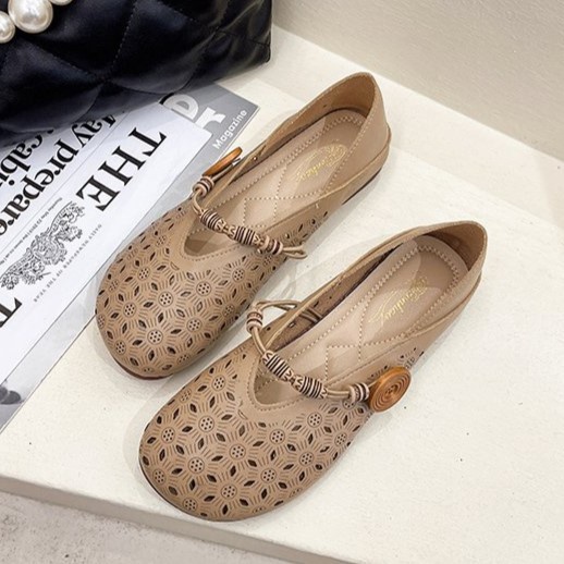 Sepatu Kerja Perempuan Import Sendal Hak Chunky Wanita Retro Kekinian Spatu Kerja Cewek Berongga Import SK-037
