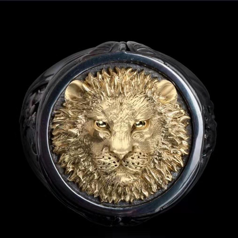 Keren Mode Golden Retriever Lion King Cincin Pria Berlapis Emas Kepala Singa Cincin Rave Pesta Perhiasan Hadiah