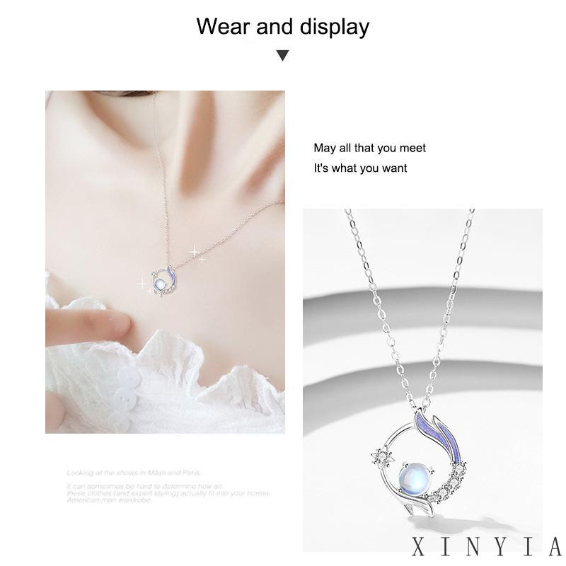 【Bayar di tempat】Ladies Moon Stone Necklace  Rantai Kalung Perempuan Fishtail Desain Rasa Senior Mewah Kalung Rantai