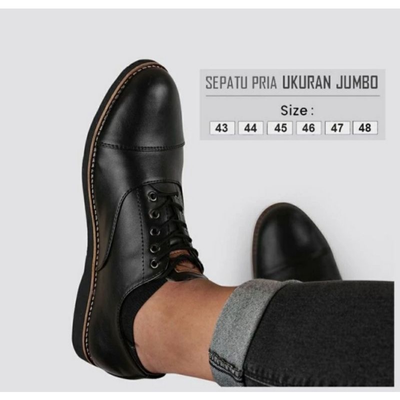 Bisa COD / Pantofel B-RAKA Ukuran LuarNegri Pria Big size 41-45 Sepatu Formal Kerja Kantor Size JUMBO Khusus Kaki Gede Bahan Kulit Hitam, 44 Original