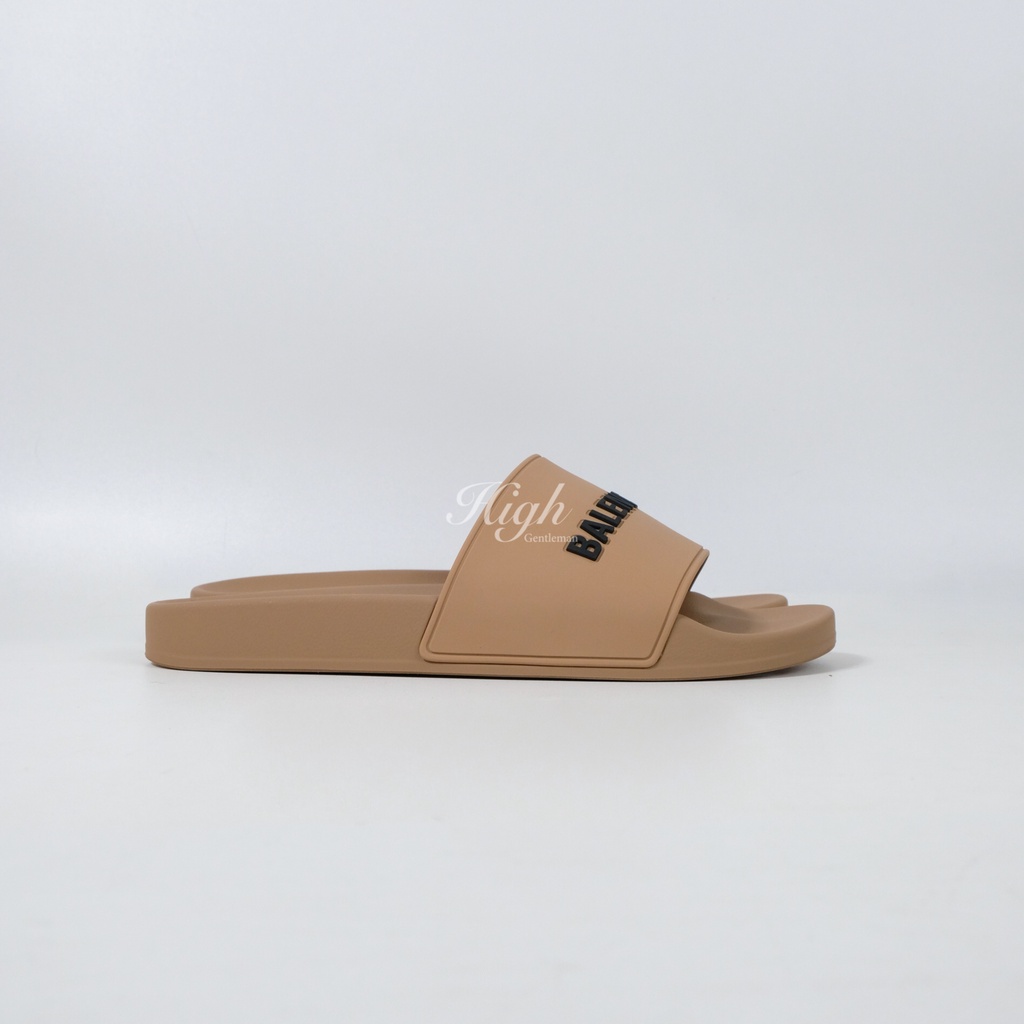 Blenciaga Logo Rubber Slides Beige 100% Authentic