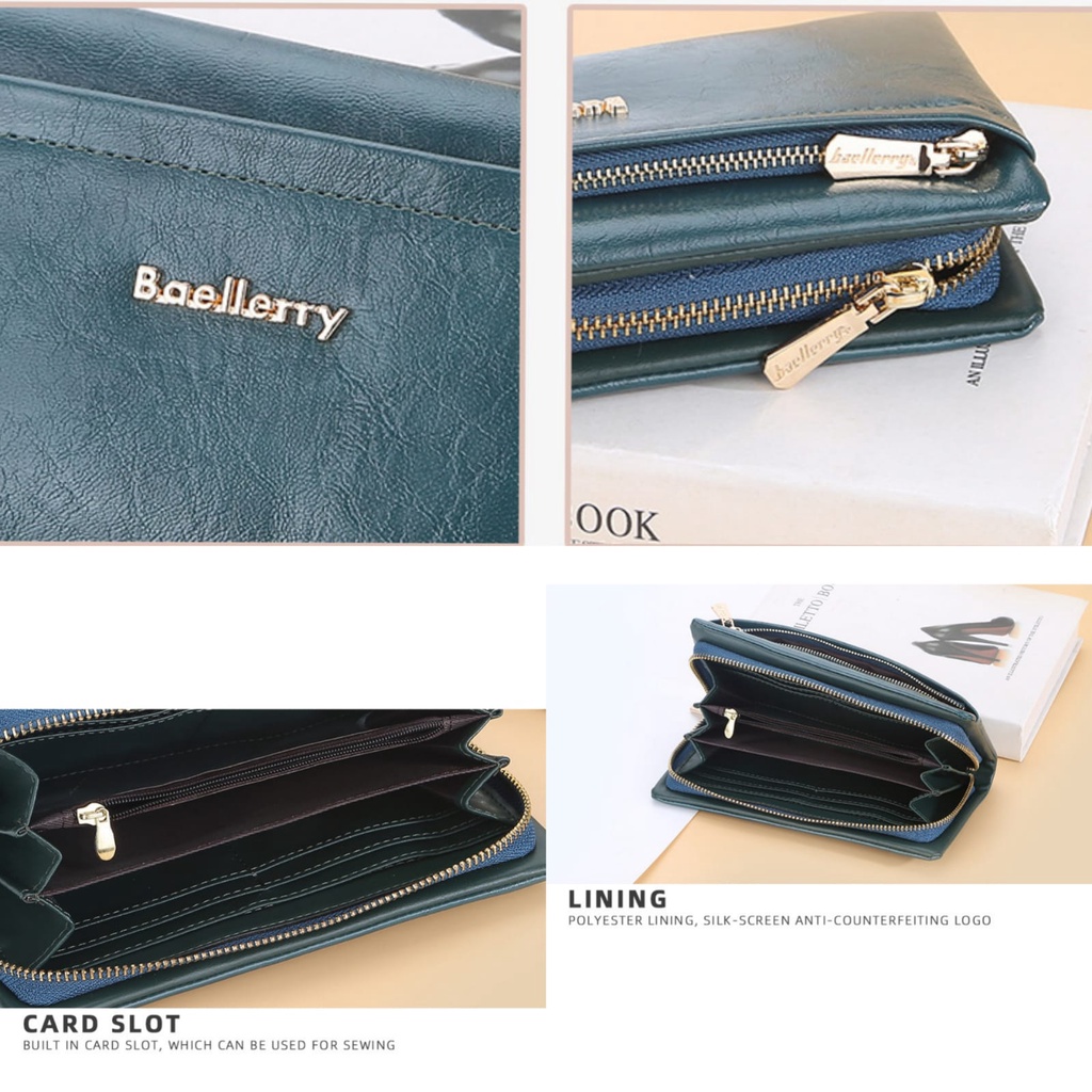 DOMPET PANJANG WANITA LIPAT BAELLERRY ORIGINAL KULIT HIJAU DIETERA WA617T3 SIMPLE CEWEK MURAH KOREA RESLETING KARTU UANG KOIN PREMIUM REMAJA KEKINIAN FASHION BRANDED BATAM