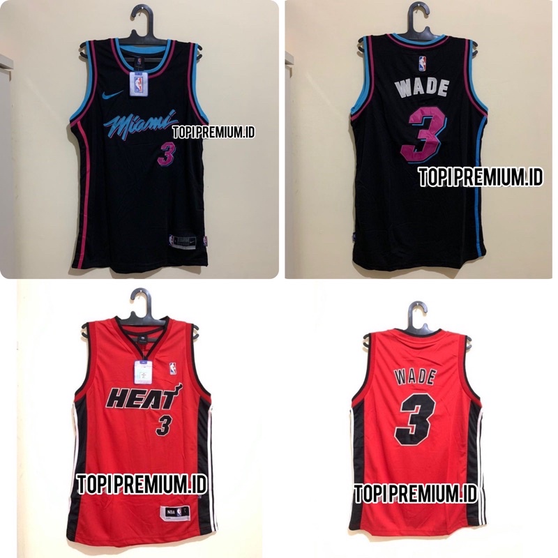 Jersey Basket NBA Miami Heat Hitam Pink Grade Ori Miami Heat Dwayne Wade Swingman