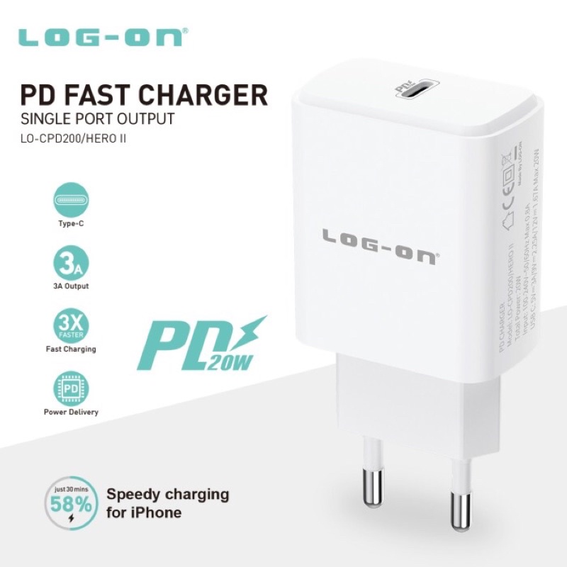 BATOK LOG ON PD 20W FAST CHARGER LO-CPD200/HERO II - ADAPTOR C TO C