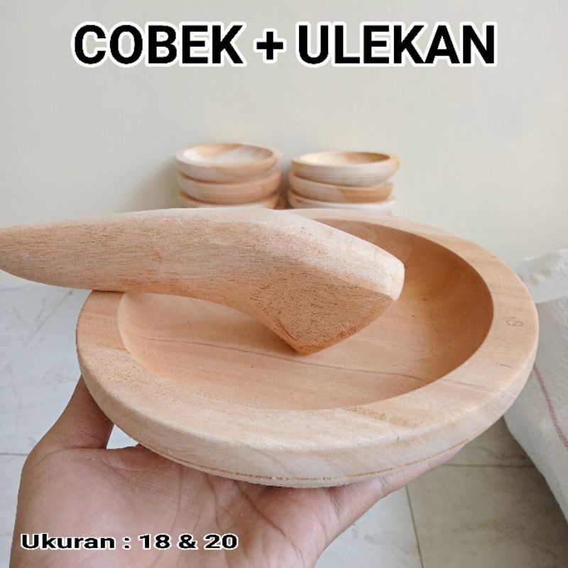 cobek + ulekan kayu mahoni ukuran 18 &amp; 20 cm / ulekan cabe