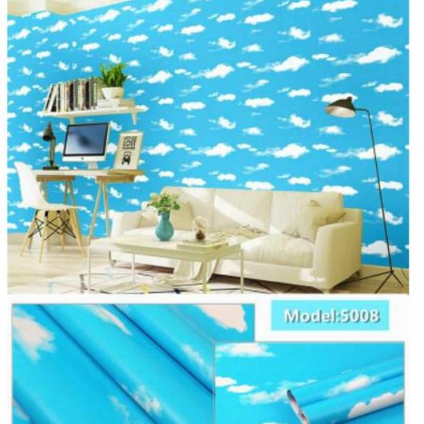 [WLR.22De22ј] Wallpaper Sticker dinding Motif Awan langit plafon biru Sky Ukuran 45 cm x 9 m GH001 /
