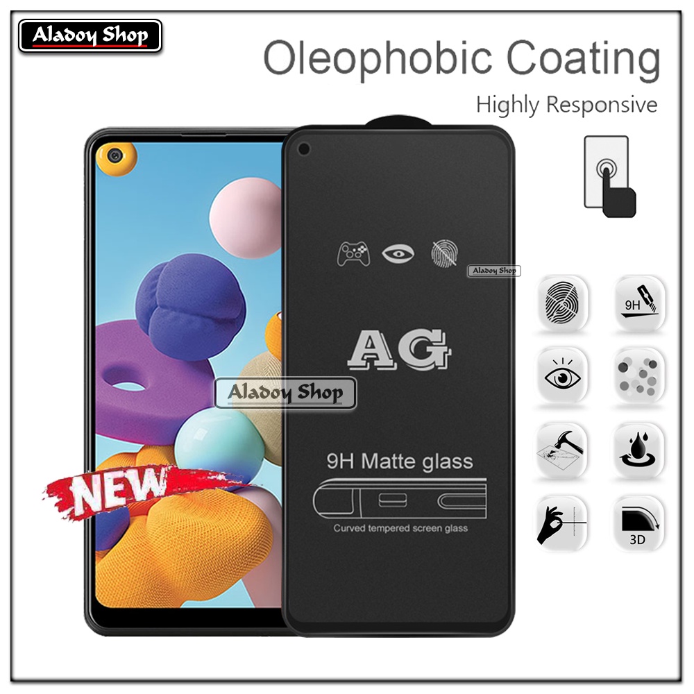 Paket 3IN1 Tempered Glass Layar Matte Anti Glare Samsung A21 Free Tempered Glass Camera dan Skin Carbon