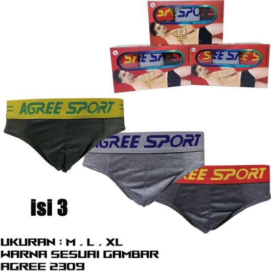 1 Box 3 Pcs Celana Dalam Agree 2309 - CD Pria - Karet Boxer - Kotak Merah