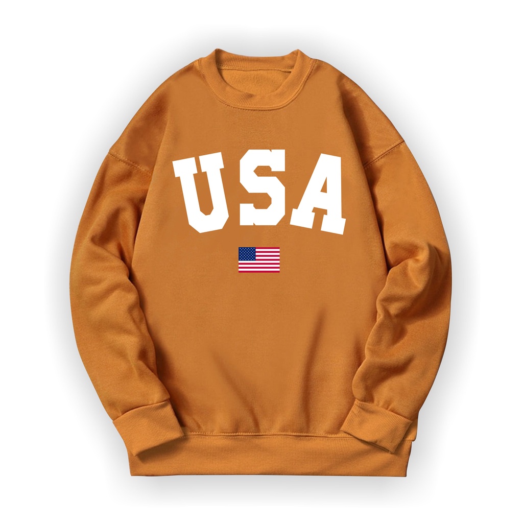 U S A Sweatshirt Basic II Sweater Crewneck Print DTF II Sz M - XL Anak &amp; Dewasa ( Pria &amp; Wanita )