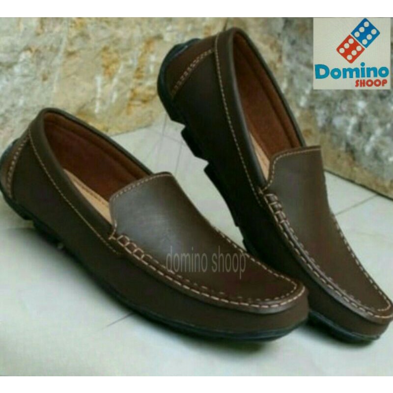 sepatu slip on pria bahan kulit sentetis anti silp