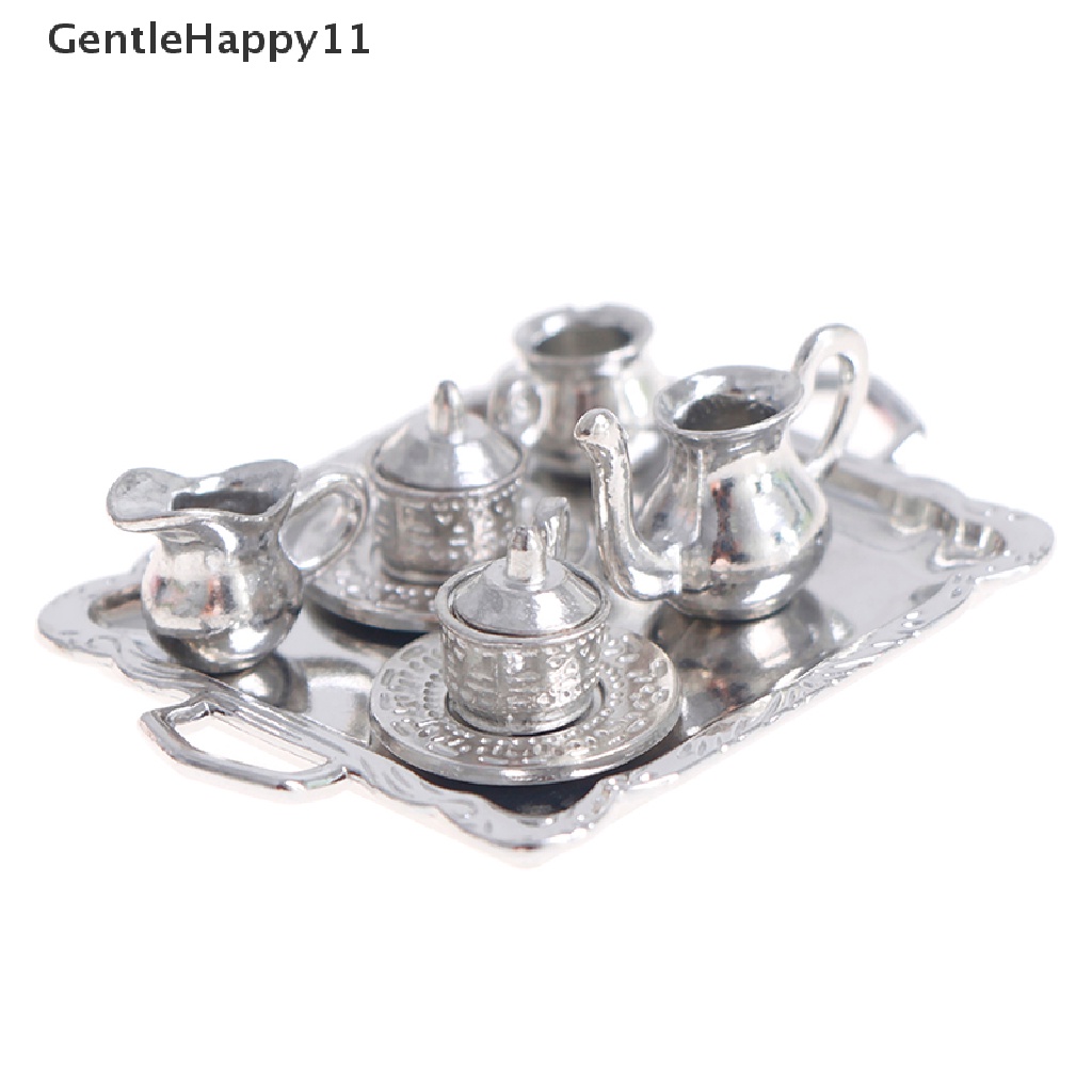 GentleHappy 10pcs 1/12 Dollhouse Miniature Silver Metal Tea Coffee Tray Tableware Set id