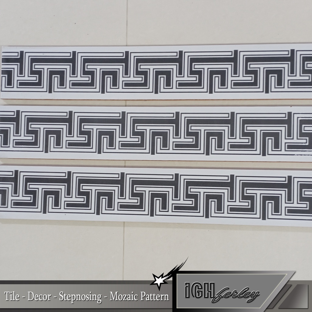 Lis Plin Keramik Dinding 10x60 Putih Hitam Glossy Motif Geometric List Plint Ceramic