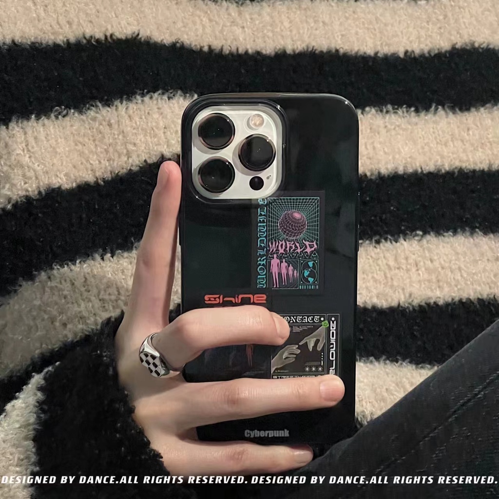 IPHONE Ins Motif Punk Cocok Untuk Iphone14 14pro 14Plus 14prm Iphone13 13pro 13prm Iphone11 7Plus 8Plus Xr XS 12 Pro Max Empat Sudut Casing Ponsel Tahan Guncangan