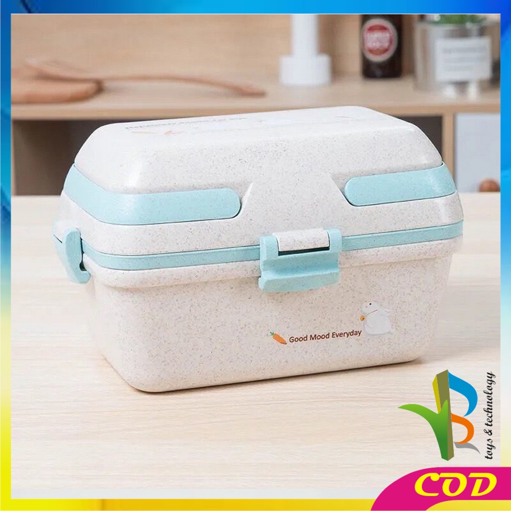 RB-C693 Tempat Makan Anti Tumpah Lunch Box Set Free Sendok Sumpit Bahan PP Jerami Gandum BPA FREE / Kotak Bekal Microwavable Bento Set Portable