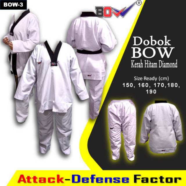 Dobok seragam baju taekwondo merk BOW Kerah Hitam Senior Pakaian Pelatih Coach TKD Diamond Katun