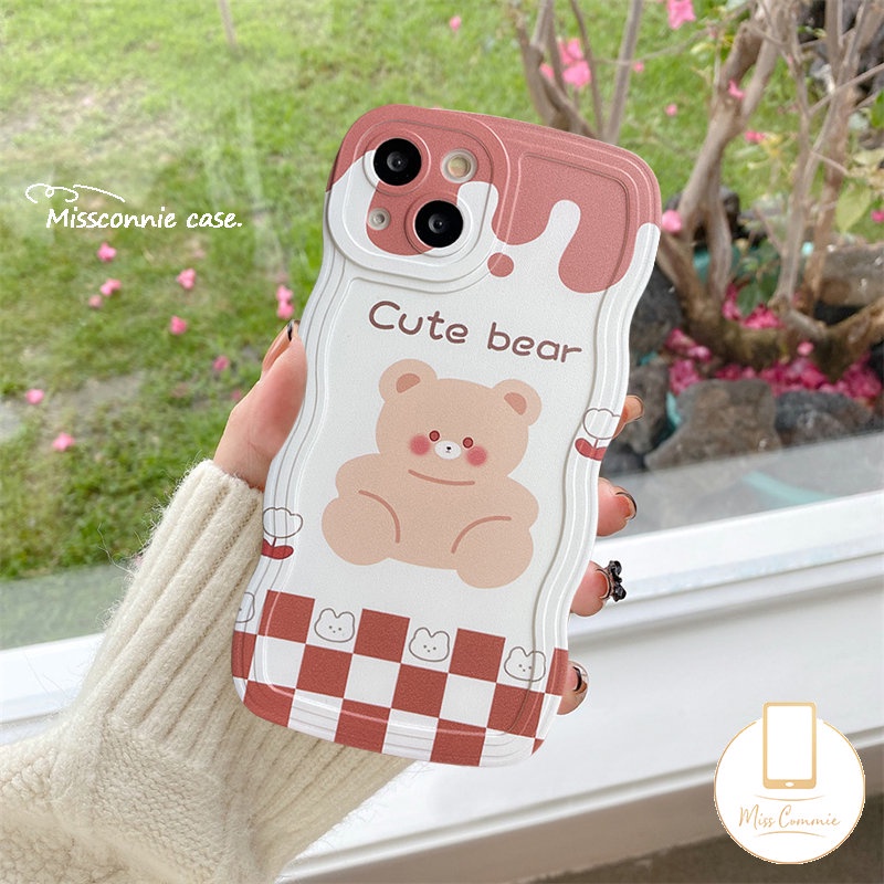 Oppo A57 A17 A78 A12 A16 A95 A3s A15 A55 A16K A96 A17K A77 A54 A74 A5 A9 A16s A5s A7 A1k A77s A53 A76 Reno 8T 8 7 7Z 8Z 6 A12E A52 Beruang Kartun Lucu Wavy Edge Soft Casing Belakang TPU