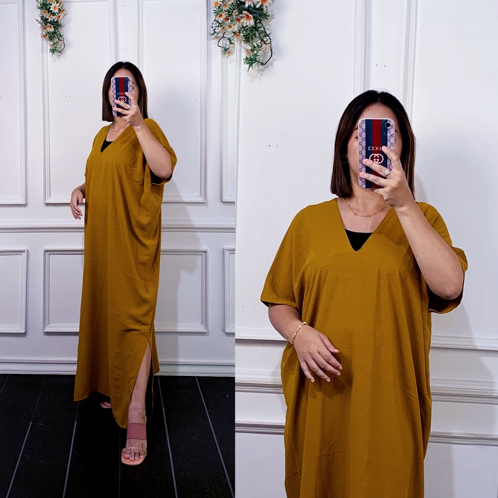 Melody Long Dress V-neck Airflow Crinkle Nagita Long square Panjang Semata Kaki