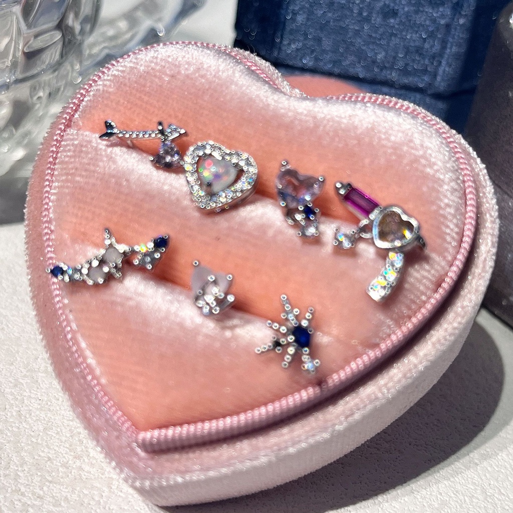 S925 Perak Jarum Hati Zirkon Kristal Anting Untuk Wanita Gadis Fashion Baru Telinga Tulang Stud COCOJEWELRY