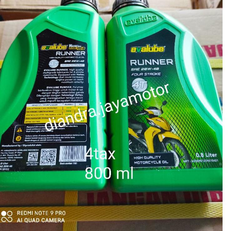Sekarang Puas Oli mesin evalube 4 tak 800 ml SAE 20-40 100% original for all motor bebek honda.yamah