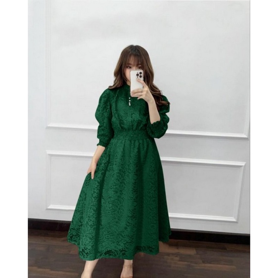 VOILA VOGUE DRESS BRUKAT TERBARU / MAXI DRESS WANITA FASHION CASUAL TRENDY / Gaun pesta ala korean style / Midi dress brokat natal / Party dress cantik