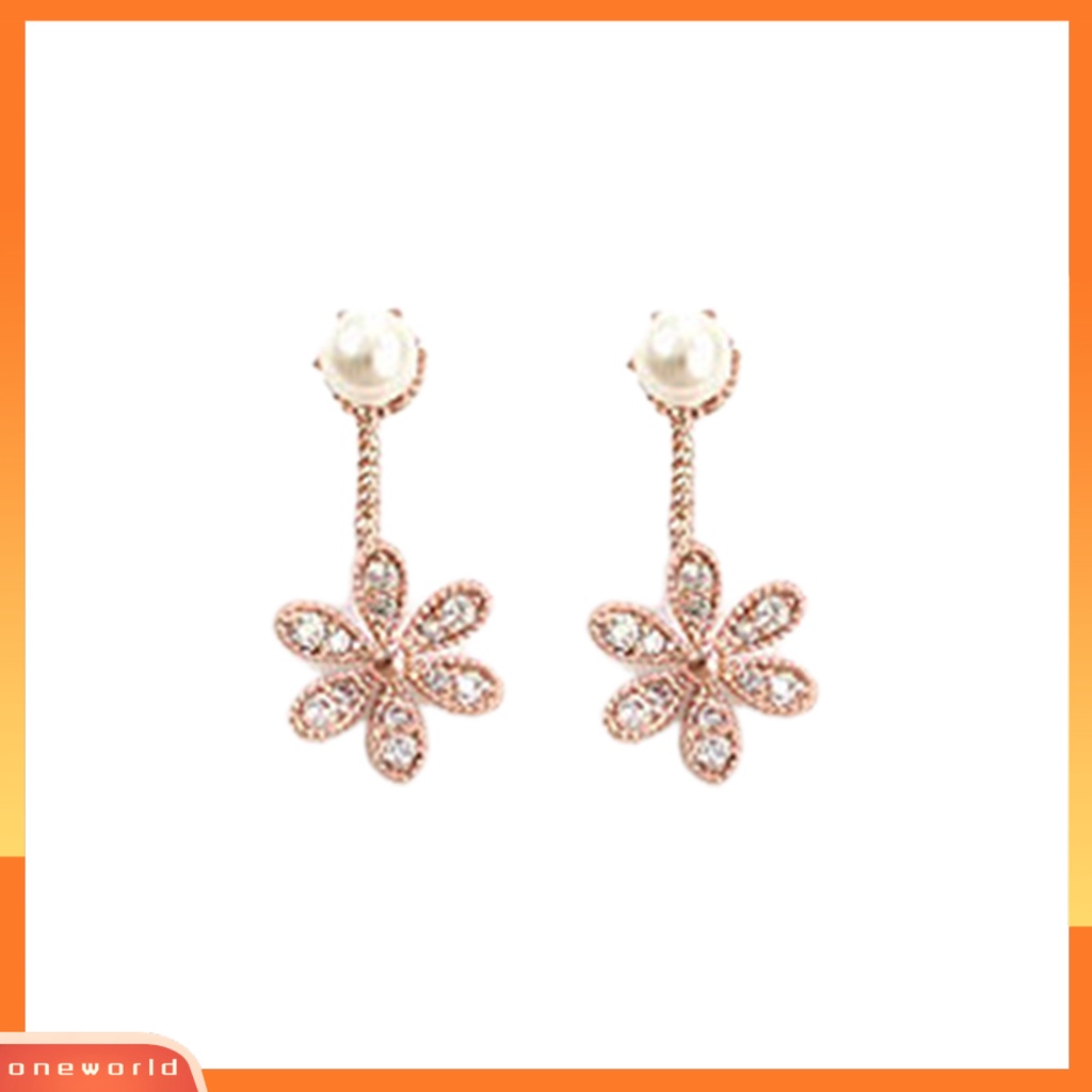 [WONE] Anting Wanita Manis Lima Daun Bunga Berlian Imitasi Mutiara Ear Studs Untuk Pernikahan