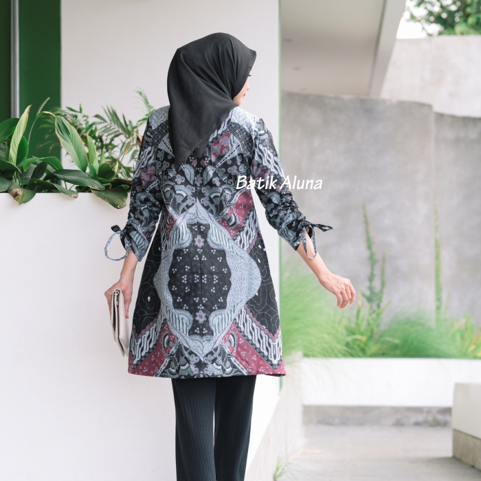 Baju Batik Wanita Lengan Panjang Modern Tunik Premium Bahan Katun Terbaru Kekinian Batik Modern Wanita Jumbo Atasan Batik Wanita Kantor Batik Cewek Modern Couple FASHION BATIK ALUNA