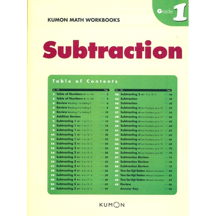 BUKU ANAK - KUMON - GRADE 1 SUBTRACTION