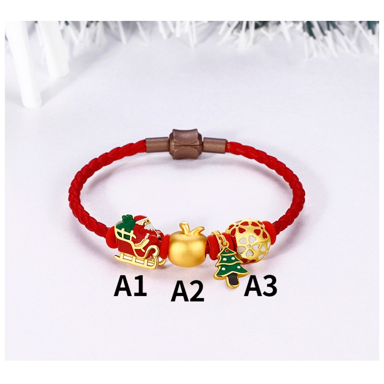 Goldkingdom Perhiasan Fashion Emas Asli Kadar 375Bangkok Aksesoris Ready Stock Berlapis Emas Gelang Apel Natal Hawa 3D Pohon Natal Sleigh Transfer Hadiah Manik-Manik