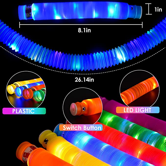 1 SET Light UP POP PIPES BIG Squishy Sensory Fidget Toys tubes lampu stick selang fidget toy LED MAIN AN LAMPU STICK Mainan Viral Led PERMAINAN lampu ANAK Anak Lucu Unik Laris Laku Aneh Kado Ulang Tahun Holiday Birthday Gift ,Glow in the Dark KID KIDS