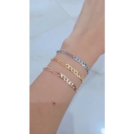 gelang rantai paperclip kombinasi sn +1 bel / gelang perak asli silver 925 lapis emas/ gelang fashion wanita terbaru