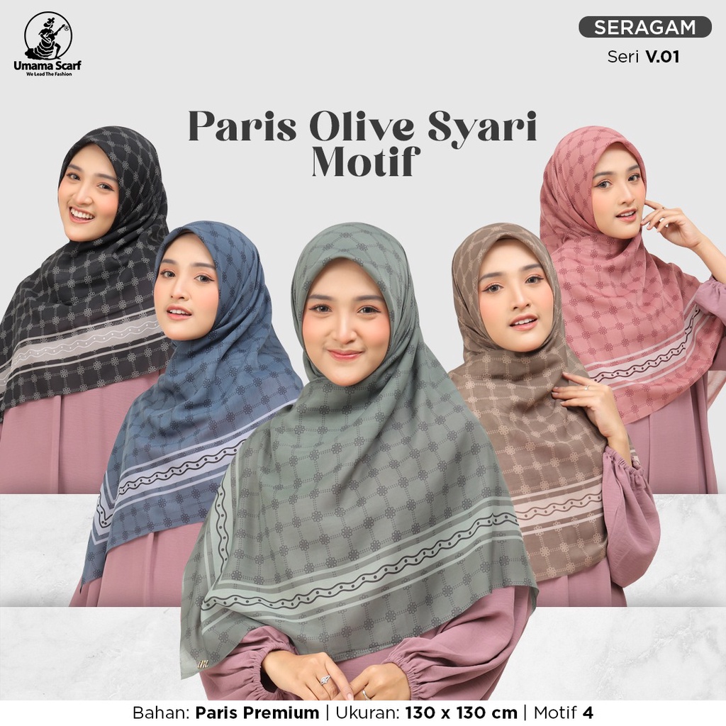 Kerudung PARIS OLIVE MOTIF SYARI Umama Scaf 130X130cm
