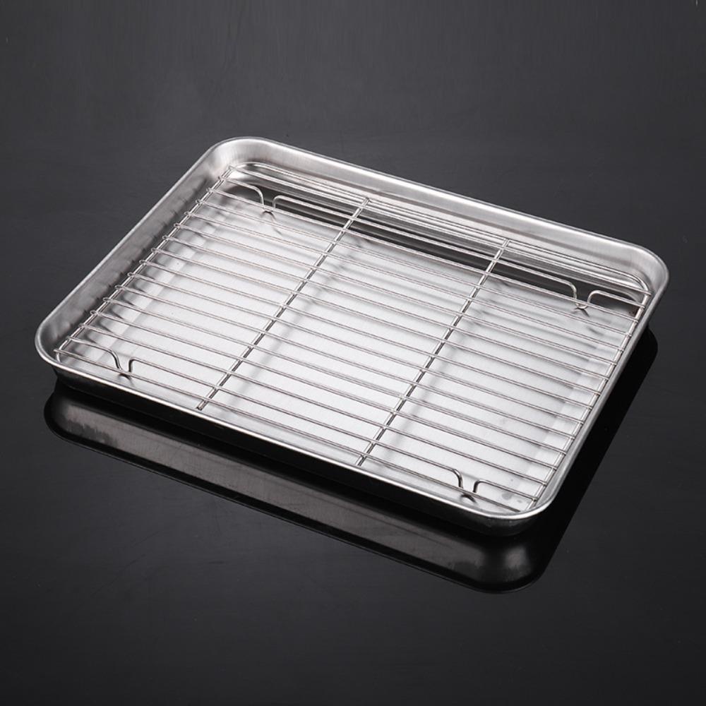 Solighter Food Storage Tray Nampan Kosmetik Serba Serbi Desktop Storage Baking Pan Persegi Panjang Piring Saji Peralatan Dapur Rak Bumbu BBQ Grid Kukus