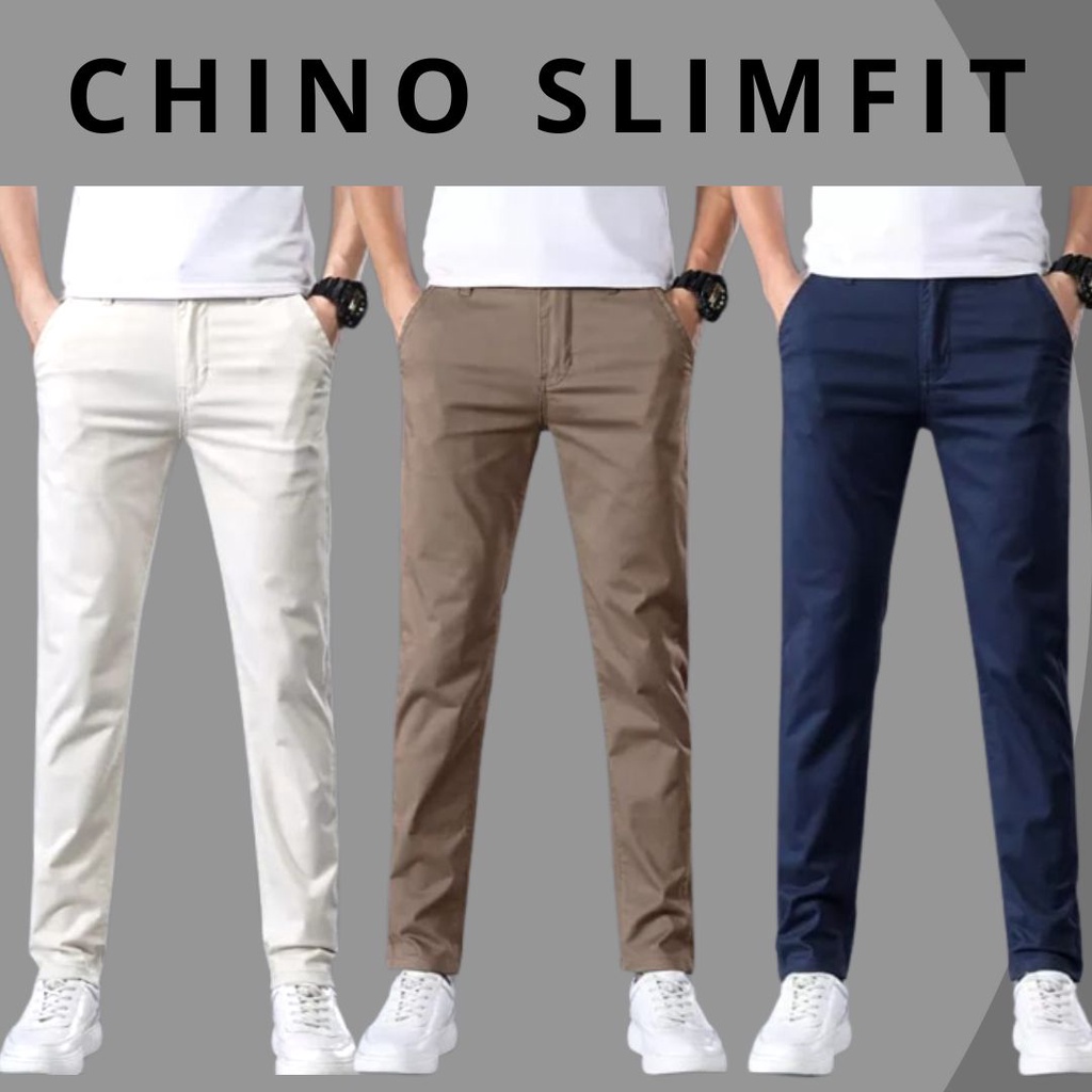 Celana Chino Panjang Pria Slimfit Jumbo Celana Chinos Cowok Keren Terbaru Bahan Cotton Scoot strech Melar Size 27-38