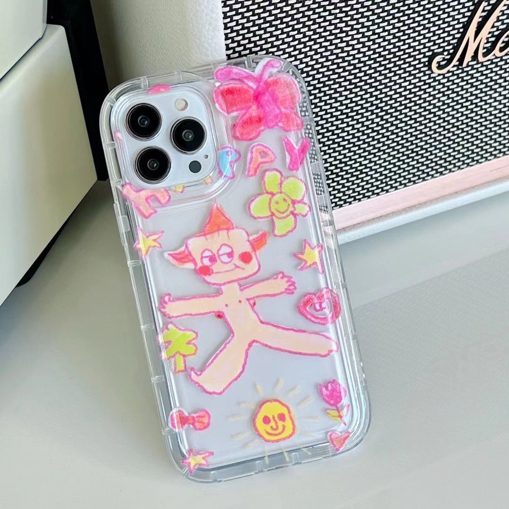 IPHONE Casing Ponsel Transparan Lembut Sunny Anak Lucu Kompatibel Untuk Iphone14 13 12 11 Pro XS Max X XR Shockproof Case7 8 6 6S Plus Cover TPU