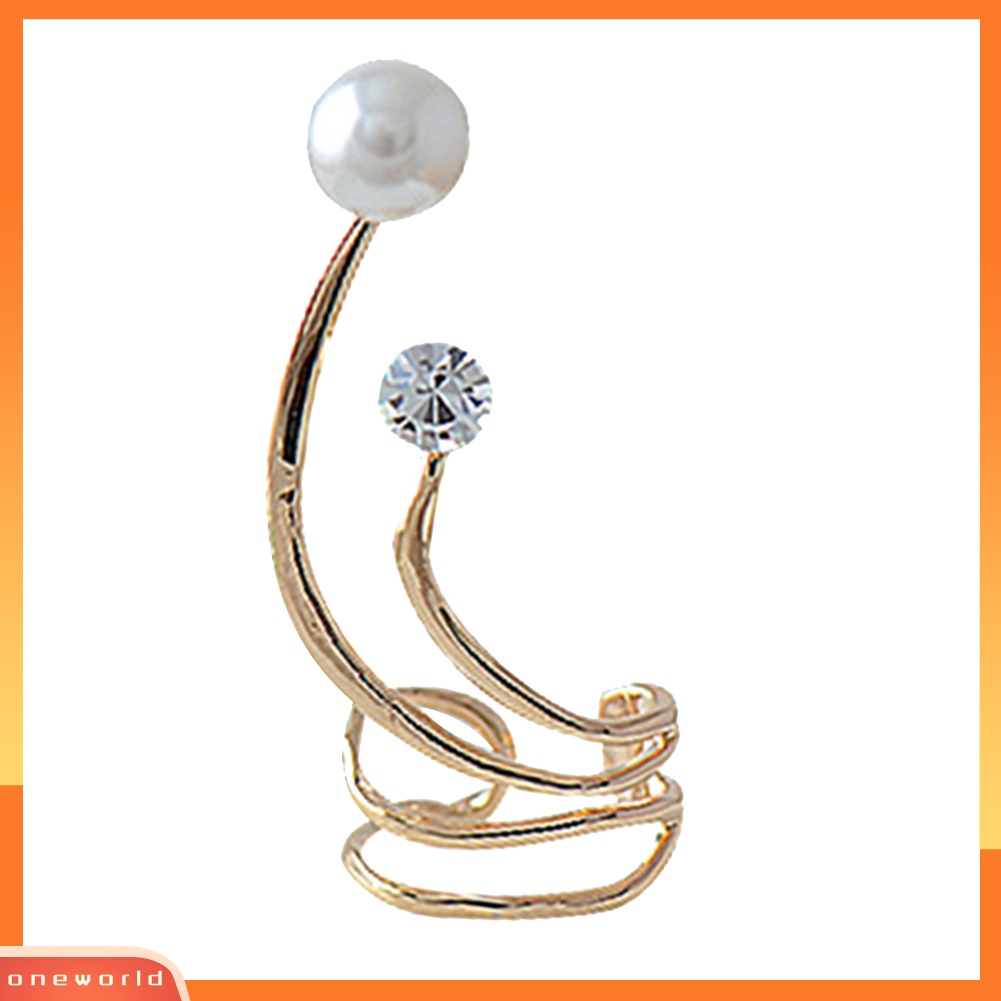 [WONE] 1pc Wanita Mutiara Imitasi Berlian Imitasi Spiral Klip On Anting Non Piercing Ear Cuff
