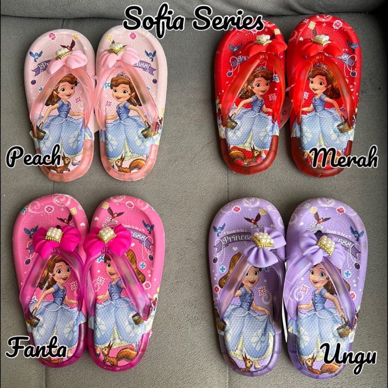 Sandal Jepit Import Anak Princess Sofia Karet ada Lampu LED Kelap Kelip