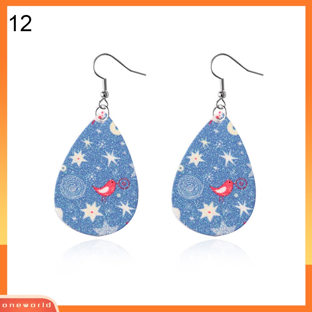 [WONE] Wanita Kulit Imitasi Teardrop Pohon Hati Menjuntai Kait Anting Perhiasan Hadiah Xmas