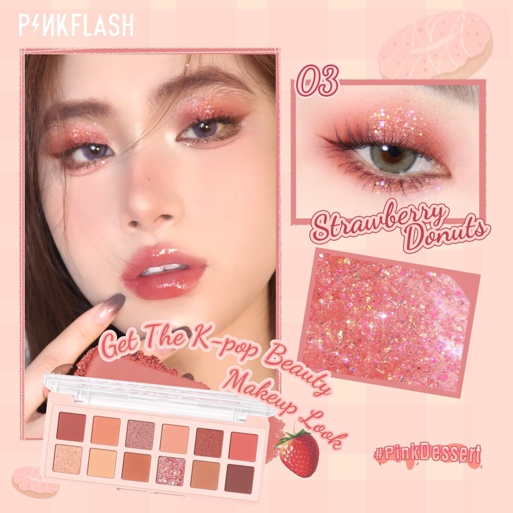 PINKFLASH Pro Touch Eyeshadow - Pink Dessert 12 Shades Eyeshadow Palette - PINK FLASH - PF E15 n