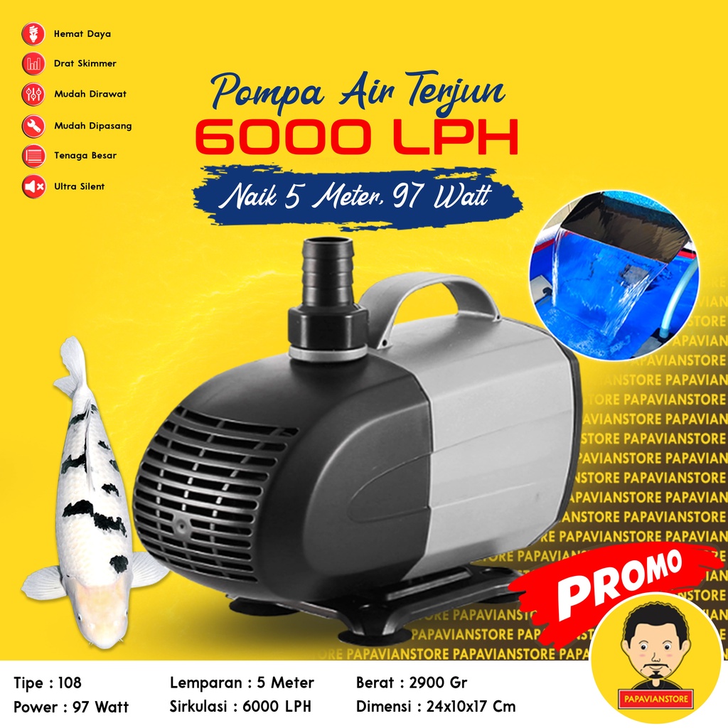 Pompa Air Mesin Filter Celup Sirkulasi Kolam Ikan Koi Low Watt Aquarium Tank Submersible Hidroponik Hydroponic Water Pump Waterfall Air Terjun Hias - 3500 4500 5000 LPH Liter Per Jam 4 Meter Ketinggian 4m P017