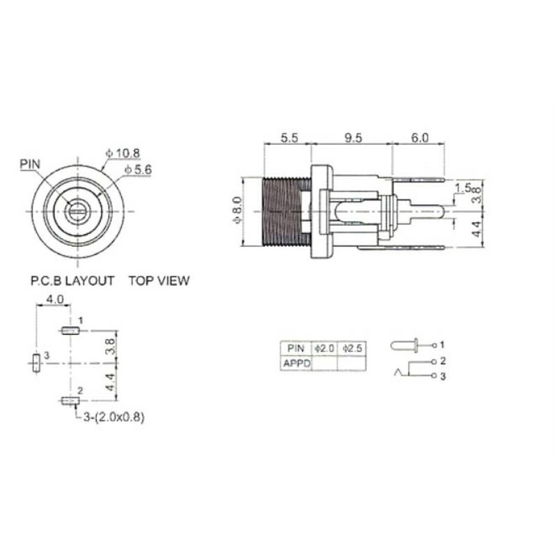 Power Jack Socket With Nut Female Panel Mount Connector