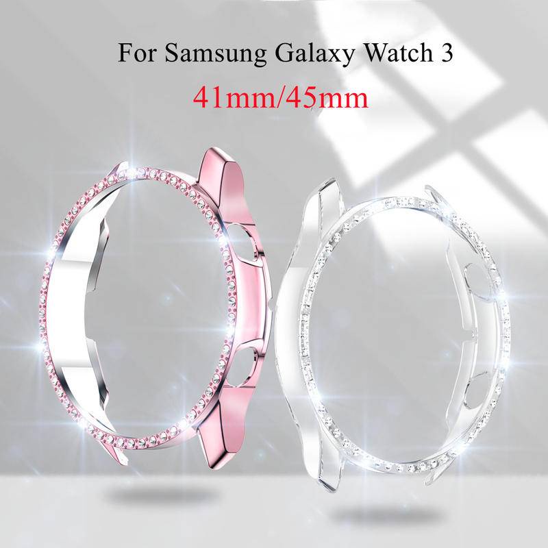 Fashion Diamond Cover Untuk Samsung Galaxy Watch 3.45mm 41mm Smart Watch Case Bling PC Sarung Pelindung Shell Frame Aksesoris