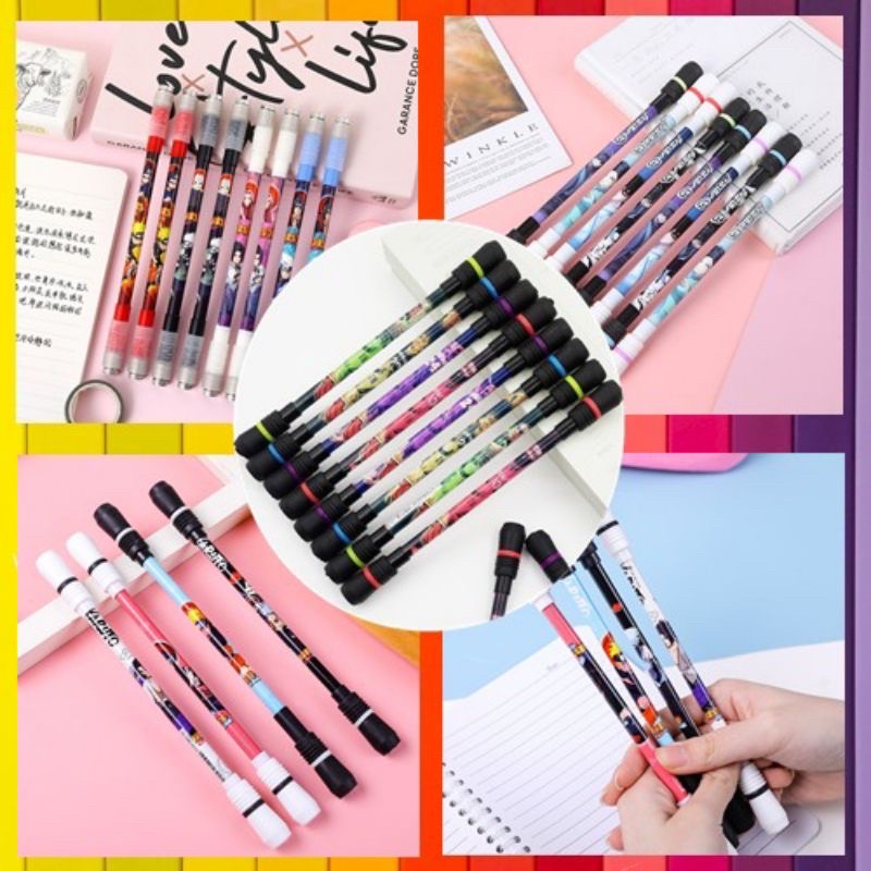 

pulpen spiner polpoin sekolah anak karakter / pulpen spiner putar / pen sekolah hitam KD - 9484